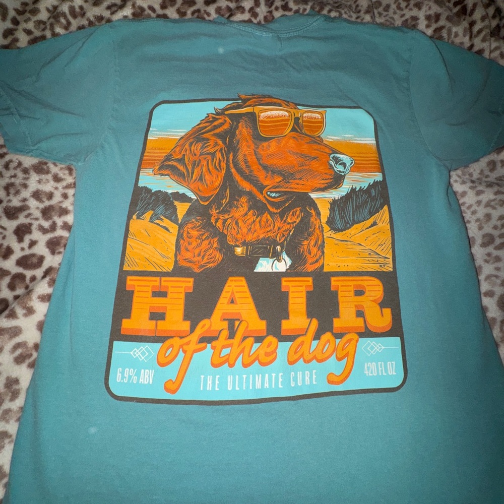 Hair of the Dog Graphic Tee - Teal with Orange Print